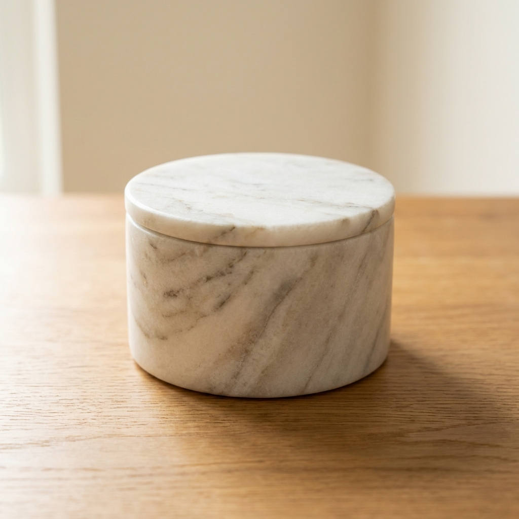 Smørskål i naturlig marmor med låg, Ø 12 cm — Dallas Home