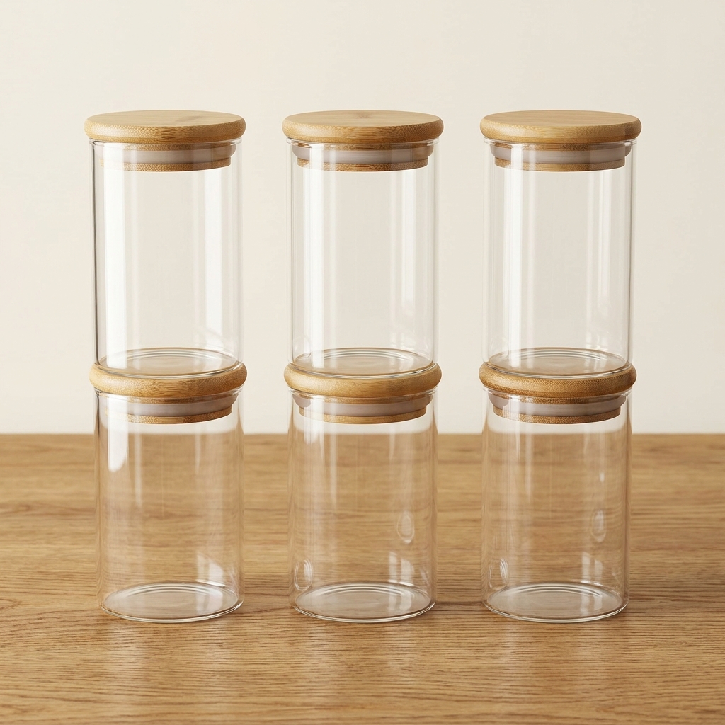 Krydderiglas i klart glas med bambuslåg, 6 stk 150 ml — Dallas Home