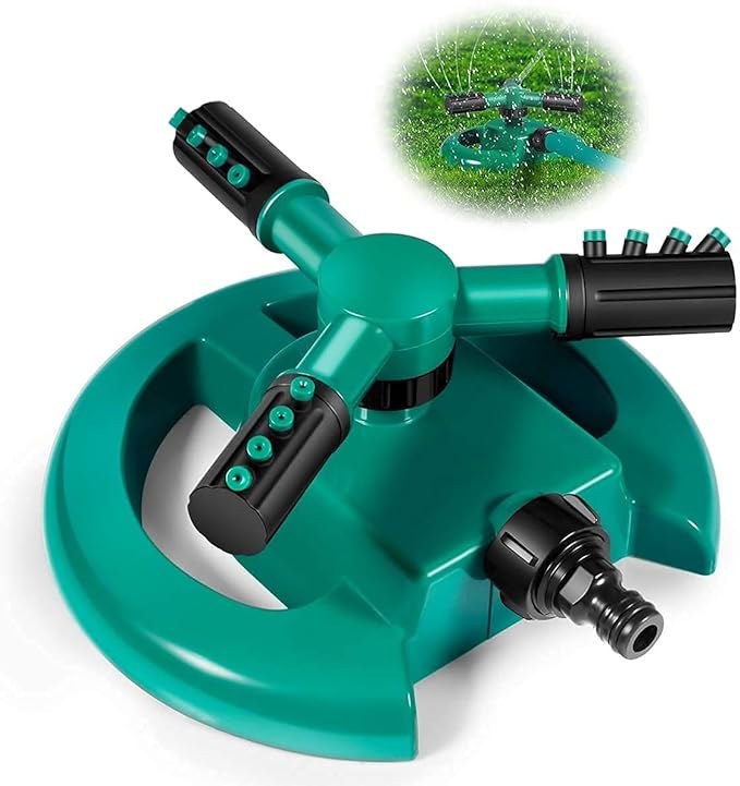 Automatic 360 ° Rotating Adjustable Round 3 Arm Lawn Water Sprinkler(Pipe connector screws included) — Dallas Home