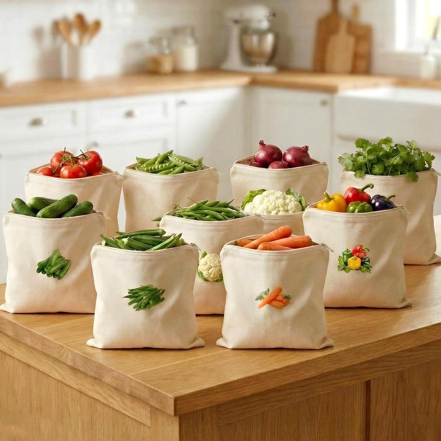 Cotton Reusable Vegetable Bags for Fridge — Dallas Home